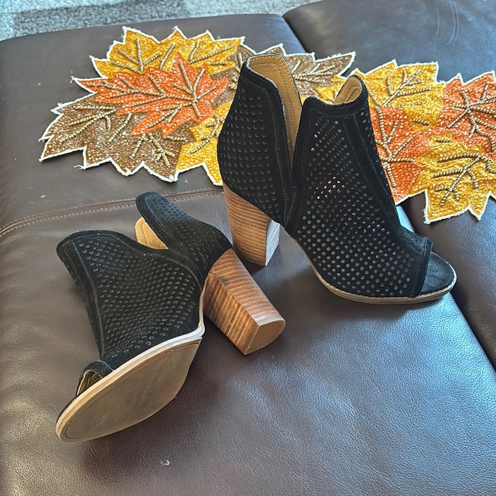 Black Peep-Toe Ankle Boots